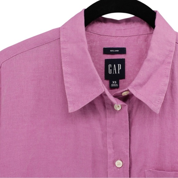 Gap Fuchsia Long Sleeve Buttonup Capsule Lightweight Summer 100% Linen Size XS - Picture 3 of 7